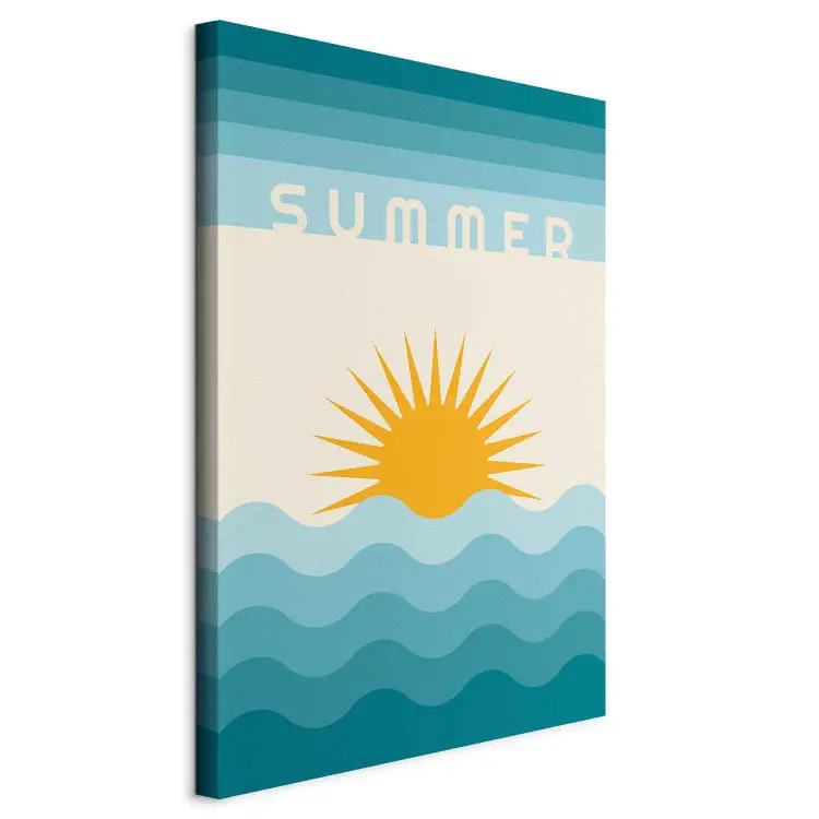 Sluneční břeh - retro grafika s nápisem Summer a mořskou krajinou
