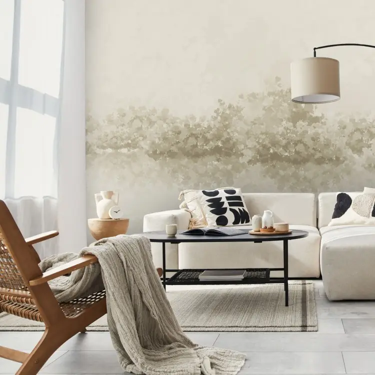 Béžová symetrie - abstraktní akvarel se zrcadlovými skvrnami